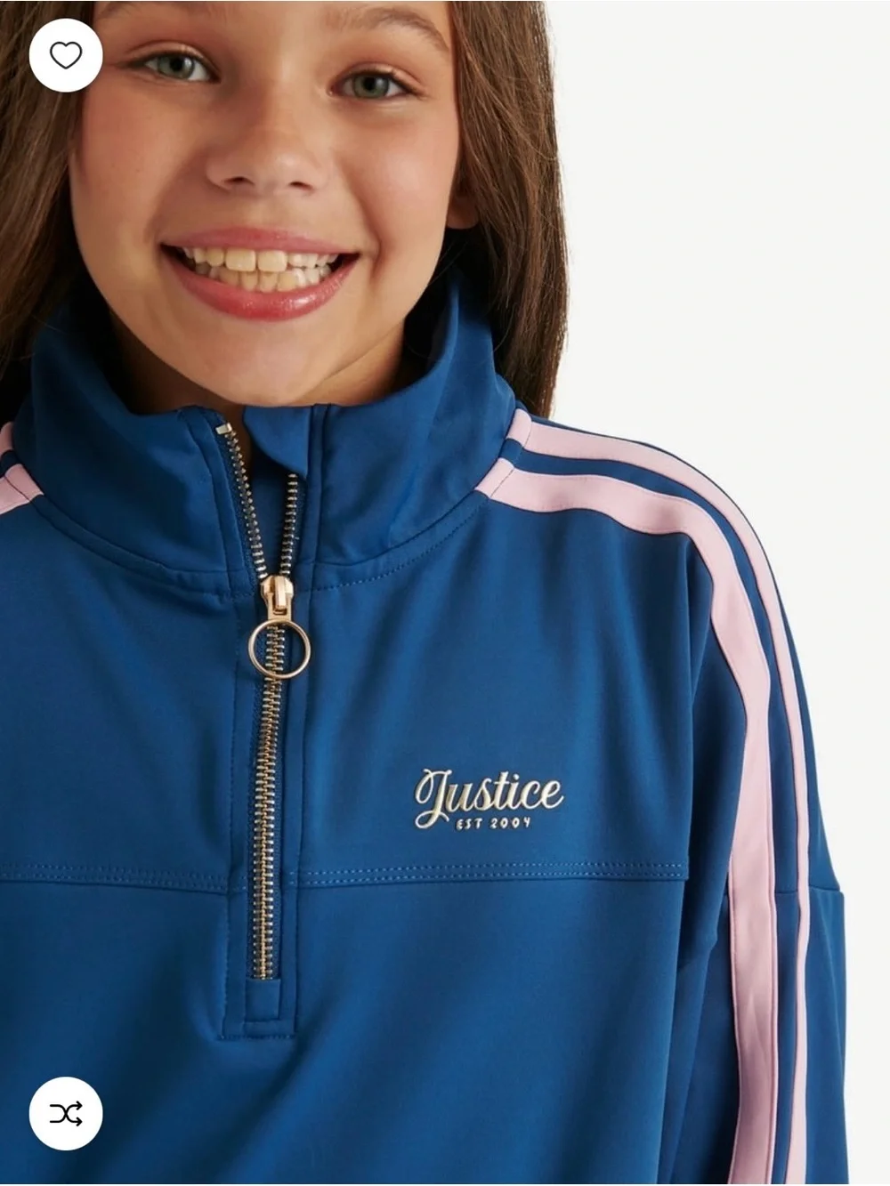 Justice Blue Half-Zip Track Jacket with Pink Stripes